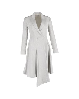 Christian Dior Asymmetrische Midi-Jurk Mantel in Grijze Wol