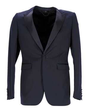 Burberry Smoking Jacket in Navy Blue Virgin Wool
