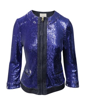 Pinko Tag Pailletten Versierde Jas in Blauwe Denim