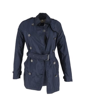 Burberry dubbelt knäppt bälte peacoat i marinblå nylon