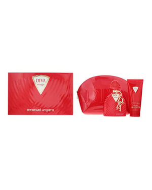 Emanuel Ungaro Diva Rouge Eau de Parfum 100ml, Body Lotion + Pouch Gift Set