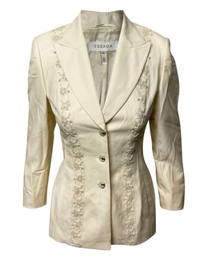 Escada Lace and Pearl Trouser Suit Set in Cream Wool