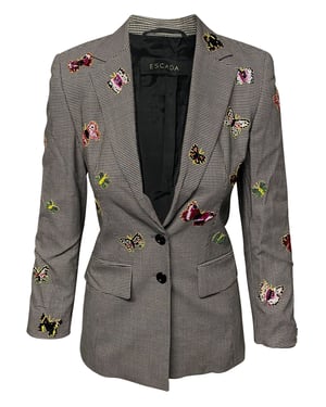 Escada Beaded Houndstooth Trouser Suit Set in Grey Wool
