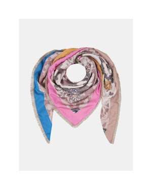 Mucho Gusto Sjaal genova beige slangenprint met kunstzinnige patches en paisley print