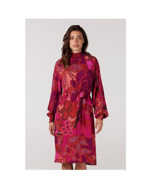 Jansen Amsterdam Wfp598 dress print with smocked turtle multi fuchsia