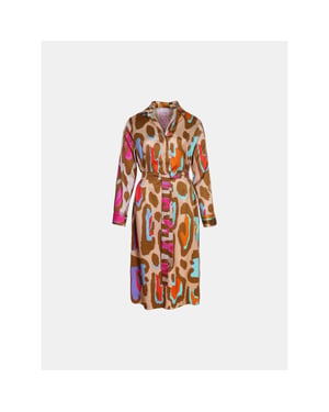 Mucho Gusto Lerici jurk met degradé oranje fuchsia print en luipaard patroon