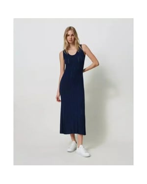 Twin-set Lange jurk van gemengd stiksel en kabeltricot