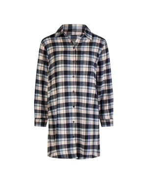 By Louise Dames pyjama nachthemd lang flanel geruit grijs/roze