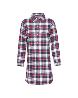 By Louise Dames pyjama nachthemd lang flanel geruit rood/blauw