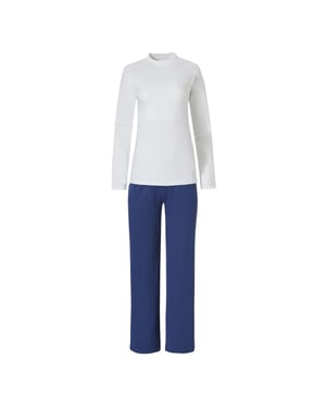 By Louise Dames pyjama set interlock lange mouw + broek / blauw