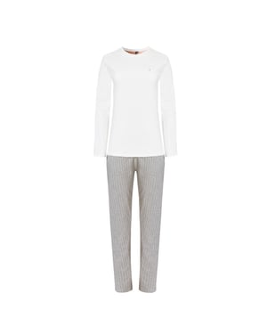 By Louise Dames pyjama set lang wit/grijs gestreept