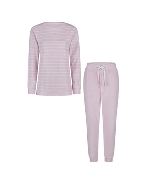 By Louise Dames winter pyjama set lang badstof gestreept roze