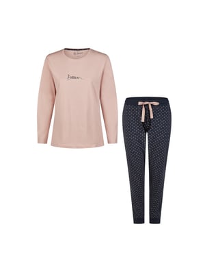 By Louise Essential dames pyjama set lang katoen roze