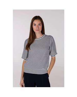 Jansen Amsterdam Kim top k 136 stripe short puffed sleeve offwhite- dark blue