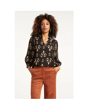 Smashed Lemon Ornament geprint top in zwart en camel |