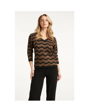 Smashed Lemon Zig-zag top met zwart en goud lurex |