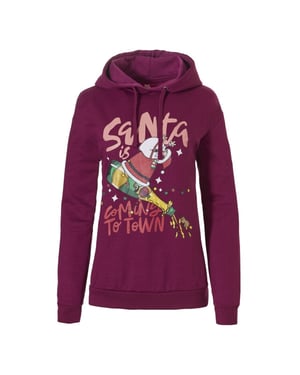 Apollo Dames kersttrui met capuchon santa is coming to town hoodie kerst print