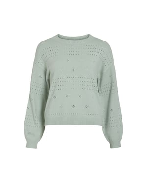 Vila Viril ls o-neck pointelle knit top mint