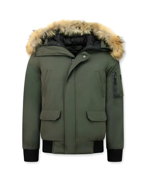 Enos Korte winterjas army met bontkraag