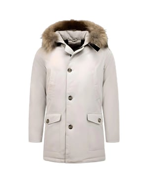 Enos Winterjas parka met grote echte bontkraag beige
