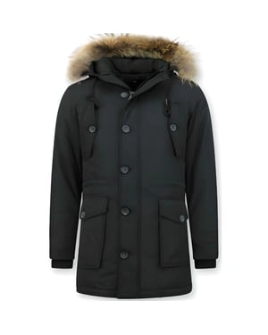 Tony Backer Lange winterjas met grote bontkraag