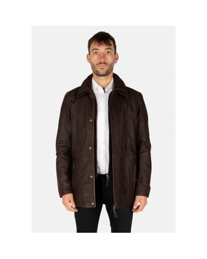 Cycas D'or Buff leren parka lange leren jas chocolade