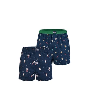 Happy Shorts Heren wijde boxershorts kerst print 2-pack navy/groen