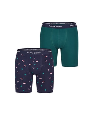 Happy Shorts Kerst boxershorts heren met lange pijpen boxer briefs 2-pack groen/blauw