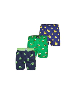 Happy Shorts X heren wijde boxershort met binnenbroek kikker/eend/bij print 3-pack