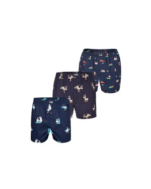 Happy Shorts X heren wijde boxershort met binnenbroek surfende zeemeeuw/ezel/luiaard print 3-pack