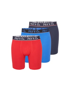Phil & Co Boxershorts heren met lange pijpen boxer briefs 3-pack blauw / rood