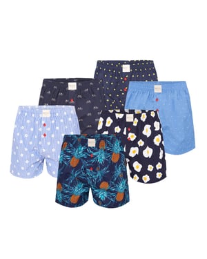 Phil & Co Geweven wijde boxershorts heren 6-pack multipack met print