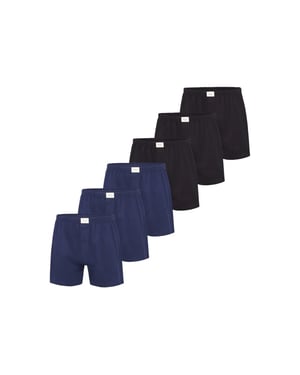 Phil & Co Wijde boxershorts jersey stretch effen blauw/zwart 6-pack