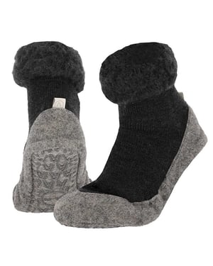 Apollo Dames / heren pantoffels slofsok antislip wol antraciet