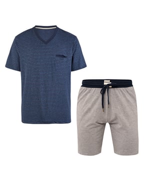 Phil & Co Essential shortama heren korte pyjama katoen blauw / grijs