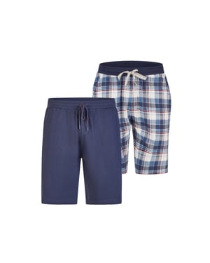 Phil & Co Heren korte pyjamabroek geruit/effen 2-pack