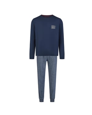 Phil & Co Heren pyjama set lang jersey katoen blauw/grijs