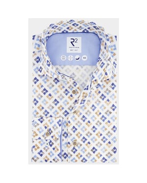 R2 Amsterdam Overhemd extra lange mouw blue beige cups 120.wsp.xls.029/014