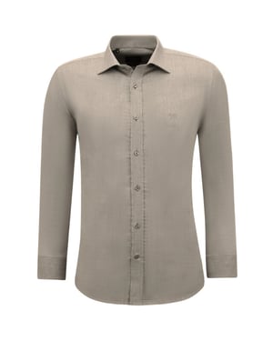 Gentile Bellini Overhemden lange mouw effen oxford slim fit bruin