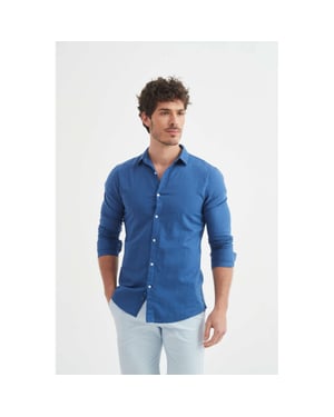 William de Faye Linnen shirt blauw