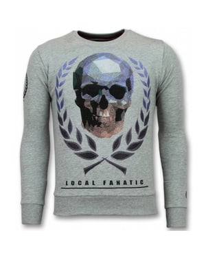 Local Fanatic Doodskop trui skull rhinestone sweater