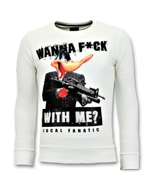 Local Fanatic Rhinestones sweater shooting duck gun trui