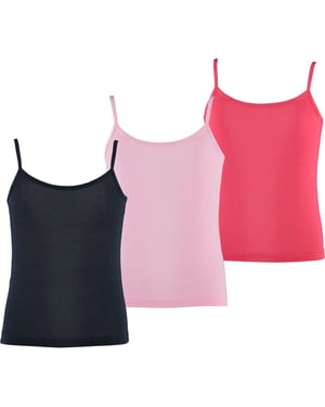 Apollo Meisjes bamboe singlet hemden 3-pack blauw roze rood spaghettibandjes onderhemd
