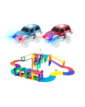 Picasso Tiles Picassotiles magnetische tegels racebaan met led-auto's 50 stuks