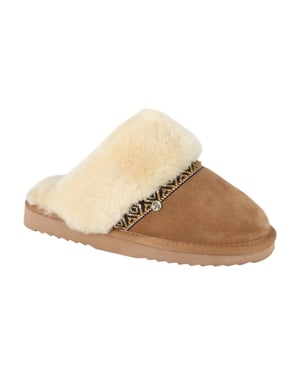 Warmbat Flurry suede tape cognac dames pantoffel (open hiel)