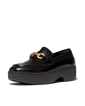 FitFlop F-luma chunky-snaffle box-leather d/wedge loafers