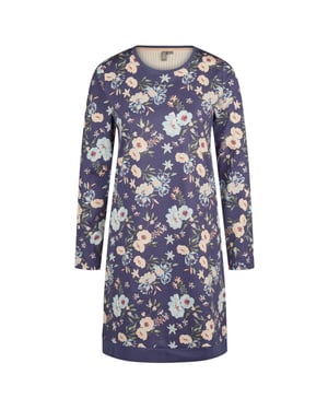 By Louise Dames nachthemd lange mouw katoen donkerblauw gebloemd