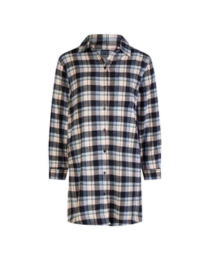 By Louise Dames pyjama nachthemd lang flanel geruit grijs/roze