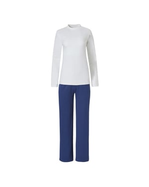 By Louise Dames pyjama set interlock lange mouw + broek / blauw