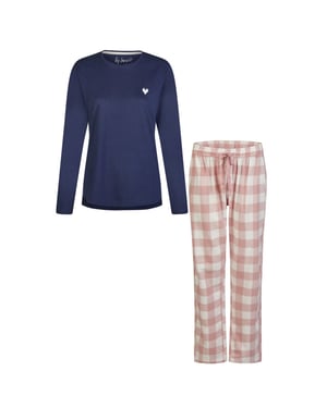 By Louise Dames pyjama set lang flanel geruit roze